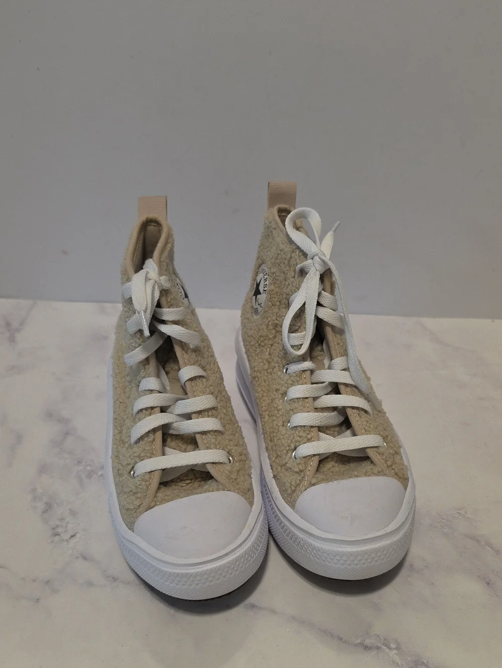 Converse Beige Sherpa High-Top Platform Sneakers - Lace-Up